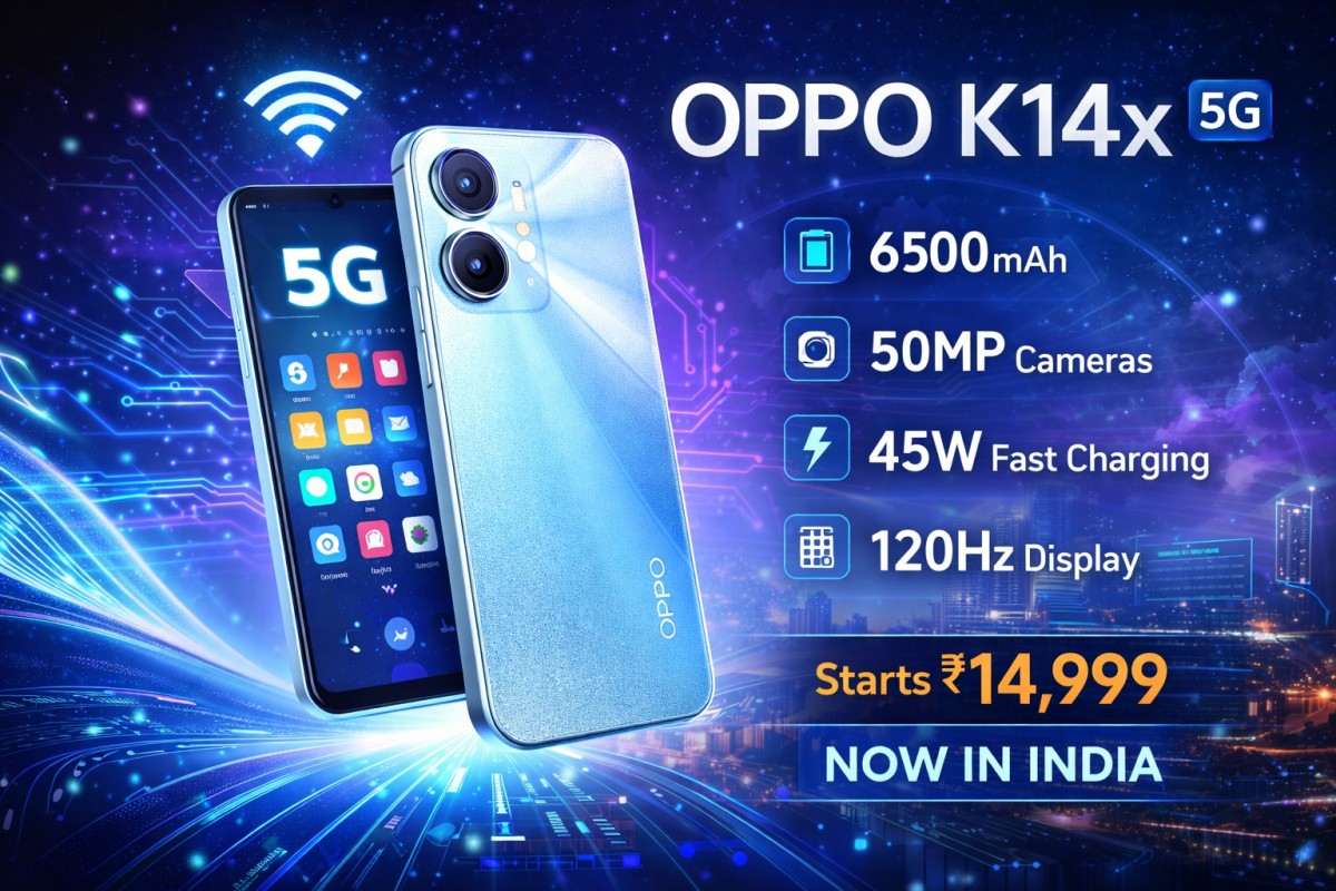OPPO K14x 5G Launched in India with 6500mAh Battery, 50MP Camera | Price ₹14,999